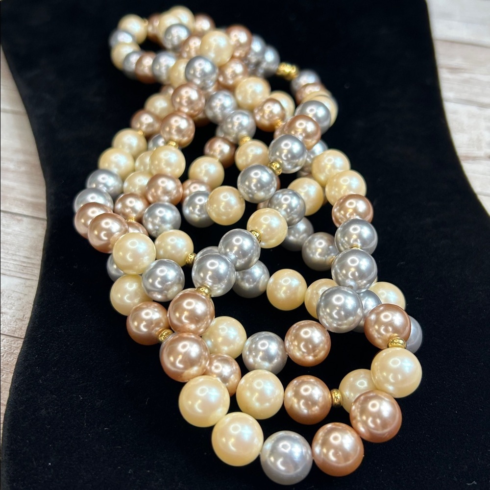 Monet Beautiful Faux Pearl Necklace - Gold, Silver, and Cream Shimmer